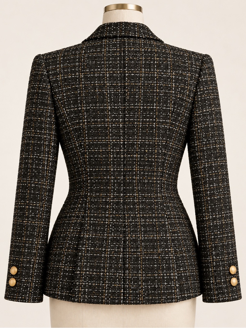 L’AGENCE Black Tweed Blazer with Gold-Tone Buttons size 2 - Picture 4 of 5